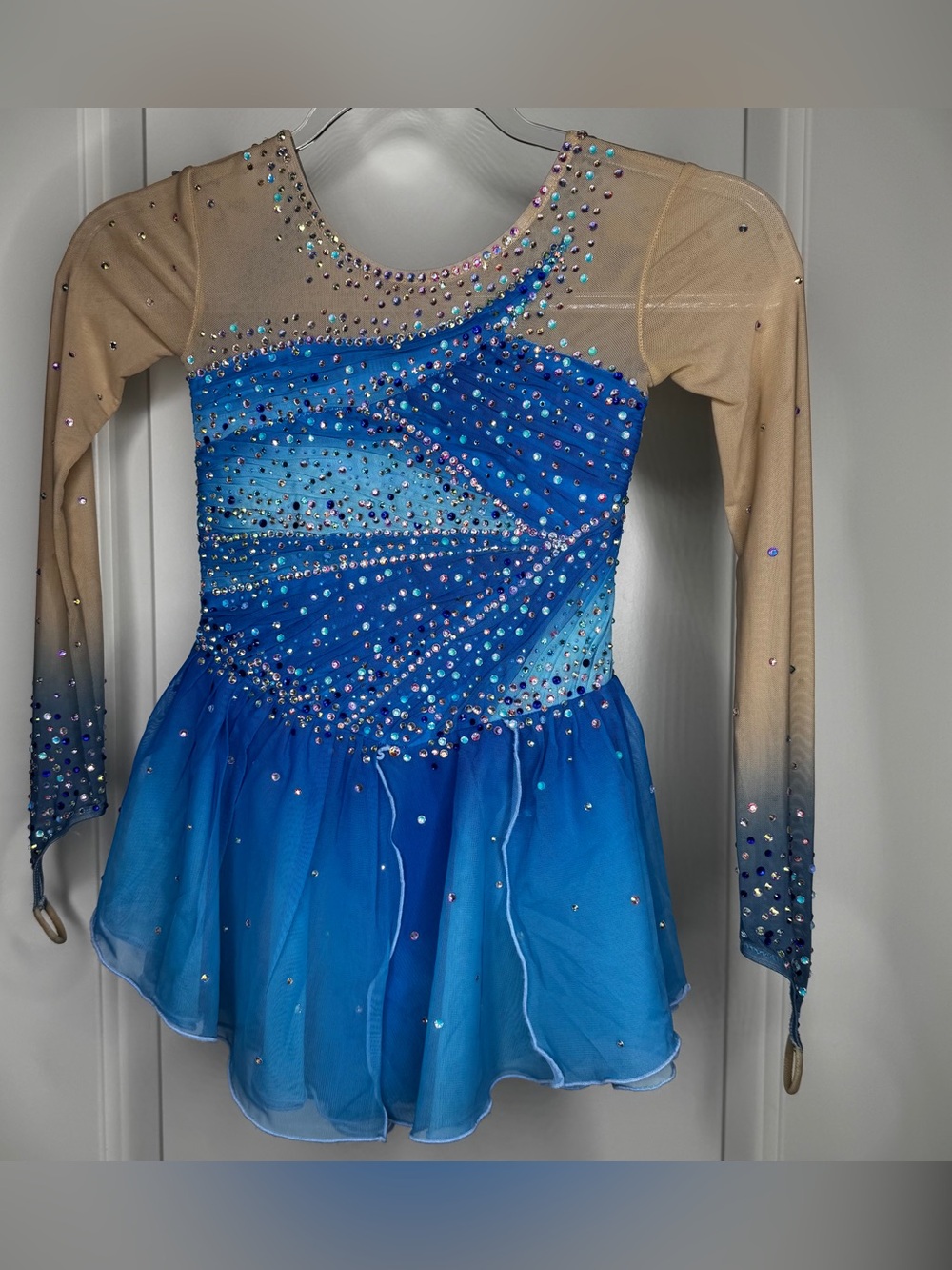 Blue gradient Figure skating dress size 6-9 girls with Added Rhinestones!